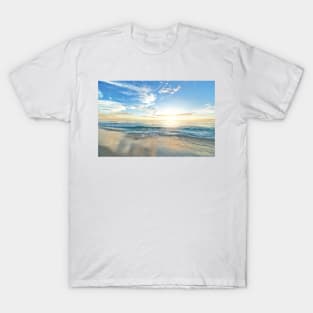 Blue ocean waves, Blue sea waves, Calm blue ocean, Summer sky, Clear blue sky, Baby Blue, Water, Beach, Beach sand, Summer sunset, Dusk T-Shirt